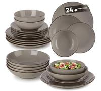 vancasso Navia 24-Piece Vintage Look Grey Stoneware Dinner Set for 6 | 24-piece grey stoneware dinnerware set for 6 with dinner plates, dessert plates, cereal bowls and soup bowls