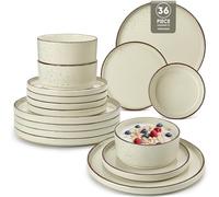 vancasso Navia Dinner Sets for 12 People, 36 Piece Rustic Stoneware Plates and Bowls Set, Kitchen Crockery Sets, Chip Resistant Dinnerware, Microwave & Dishwasher Safe, Speckled Cream