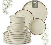 vancasso Navia Dinner Sets for 6 People, 18 Piece Rustic Stoneware Plates and Bowls Set, Kitchen Crockery Sets, Chip Resistant Dinnerware, Microwave & Dishwasher Safe, Speckled Cream