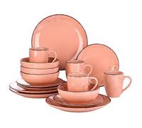 vancasso Navia Jardin Dinner Set, Stoneware Vintage Look Pink Dinnerware Tableware, 16 Pieces Dinner Service Set for 4, Include Dinner Plate, Dessert Plate, Cereal Bowl and Mug
