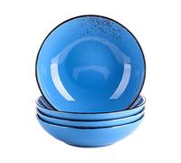 vancasso Navia Ocean Pasta Bowl Soup Bowl Set 8 inch Ceramic Soup Plate, Stoneware Vintage Look Dark Blue Dinnerware Tableware, 30 oz Ramen Noodle Bowl Set of 4.