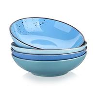 vancasso Navia Oceano Pasta Bowl Soup Bowl Set 8in Ceramic Soup Plate, Stoneware Vintage Look Blue Dinnerware Tableware, 900 ml Ramen Noodle Bowl Set of 4