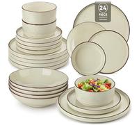 vancasso Navia Plates and Bowls Set, 24 Piece Vintage Stoneware Dinner Sets for 6 People, Chip Resistant Dinnerware Sets Crockery Set, Microwave & Dishwasher Safe Tableware, Speckled Cream