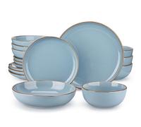 vancasso Nymph Blue Dinner Set - 16-Piece Color Glaze Crockery with 10.5in Dinner Plate, 8in Salad Plate, 1340ml Pasta Bowl and 800ml Cereal Bowl