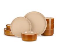 vancasso Onion Ceramic Plates and Bowls Sets, 12 Pieces Brown Dinnerware Sets for Kitchen, Reactive Glaze Dishes Set for 4, Dishwasher and Microwave Safe