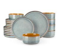 vancasso Onion Stoneware Dinner Set for 6, 18 Piece Dinnerware Set, Light Blue Crockery Set with 25.4 cm Dinner Plates, 20.3 cm Side Plates & 720 ml Bowls, Microwave & Dishwasher Safe