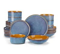 vancasso Onion Stoneware Dinner Set for 6, 24 Piece Dinnerware Set, Blue Crockery Set with 25.4 cm Dinner Plates, 20.3 cm Side Plates, 720 ml Bowls & 1140 ml Pasta Bowls, Microwave & Dishwasher Safe