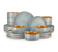 vancasso Onion Stoneware Dinner Set for 8, 24 Piece Dinnerware Set, Light Blue Crockery Set with 25.4 cm Dinner Plates, 20.3 cm Side Plates & 720 ml Bowls, Microwave & Dishwasher Safe