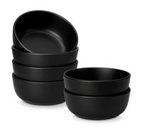 vancasso Playa 900ml Cereal Bowls Set of 6, Mediterranean Style Ceramic Bowls for Soup/Pasta/Ramen/Salad/Fruit/Breakfast/Rice, Dishwasher & Microwave Safe, Black