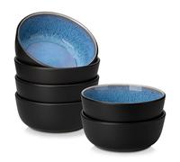 vancasso Playa 900ml Cereal Bowls Set of 6, Mediterranean Style Ceramic Bowls for Soup/Pasta/Ramen/Salad/Fruit/Breakfast/Rice, Dishwasher & Microwave Safe, Blue