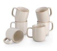 vancasso Playa Coffee Mugs Set of 6, 16 oz/480 ml Stoneware Tea Cups with Handle, for Cocoa Milk/Latte/Cappuccino, Drinkware Gift Set, Microwave & Dishwasher Safe, Beige