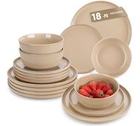 vancasso Playa Dinner Sets for 6 People, 18 Pieces Stoneware Plates and Bowls Set, Scratch Resistant Dinnerware Sets for Everyday Dining, Dishwasher and Microwave Safe, Brown