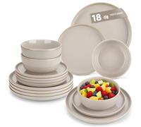 vancasso Playa Dinner Sets for 6 People, 18 Pieces Stoneware Plates and Bowls Set, Scratch Resistant Dinnerware Sets for Everyday Dining, Dishwasher and Microwave Safe, Grey