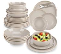 vancasso Playa Dinner Sets for 6 People, 24 Pieces Stoneware Plates and Bowls Set, Scratch Resistant Dinnerware Sets for Everyday Dining, Dishwasher and Microwave Safe, Soft Beige