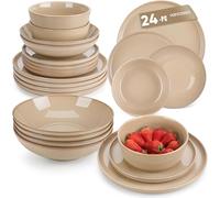 vancasso Playa Dinner Sets for 6 People, 24 Pieces Stoneware Plates and Bowls Set, Scratch Resistant Dinnerware Sets for Everyday Dining, Dishwasher and Microwave Safe, Brown