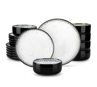 vancasso Playa Plates and Bowls Set, 18-Piece Reactive Glaze Dinner Sets for 6 People, Mediterranean Crockery Set with Dinner Plates, Dessert Plate and Cereal Bowls.