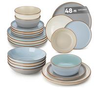 vancasso Reno Stoneware Dinner Set for 12, 48 Pieces Plates and Bowls Set with Dinner Plates, Dessert Plates, Cereal Bowls & Soup Bowls, Speckled Crockery Set in Mixed Colors, Chip & Scratch Resistant