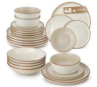 vancasso Reno Stoneware Dinner Set for 12, 48 Pieces Plates and Bowls Set with Dinner Plates, Dessert Plates, Cereal Bowls & Soup Bowls, Beige Speckled Crockery Set, Chip & Scratch Resistant