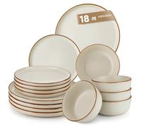 vancasso Reno Stoneware Dinner Set for 6, 18 Pieces Plates and Bowls Set with Dinner Plates, Dessert Plates & Cereal Bowls, Beige Speckled Crockery Set, Chip & Scratch Resistant