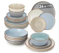 vancasso Reno Stoneware Dinner Set for 6, 24 Pieces Plates and Bowls Set with Dinner Plates, Dessert Plates, Cereal Bowls & Soup Bowls, Speckled Crockery Set in Mixed Colors, Chip & Scratch Resistant