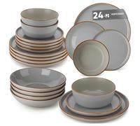vancasso Reno Stoneware Dinner Set for 6, 24 Pieces Plates and Bowls Set with Dinner Plates, Dessert Plates, Cereal Bowls & Soup Bowls, Grey Speckled Crockery Set, Chip & Scratch Resistant