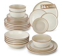 vancasso Reno Stoneware Dinner Set for 6, 24 Pieces Plates and Bowls Set with Dinner Plates, Dessert Plates, Cereal Bowls & Soup Bowls, Beige Speckled Crockery Set, Chip & Scratch Resistant
