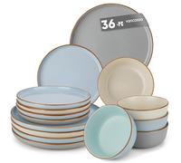 vancasso Reno Stoneware Dinner Set for 6, 36 Pieces Plates and Bowls Set with Dinner Plates, Dessert Plates & Cereal Bowls, Speckled Crockery Set in Mixed Colors, Chip & Scratch Resistant
