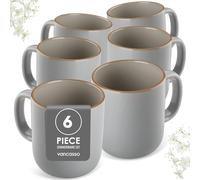 vancasso Reno Stoneware Mug Set of 6, 480ml Durable Coffee Cup and Mug for Kitchen, Home & Office, Microwave & Dishwasher Safe, Grey