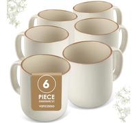 vancasso Reno Stoneware Mug Set of 6, 480ml Durable Coffee Cup and Mug for Kitchen, Home & Office, Microwave & Dishwasher Safe, Beige