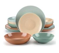 vancasso Sabine Stoneware Dinner Sets- Semimatte Sesame Glaze Crockery - 16 Pieces Dinner Service Set for 4, Include Dinner Plate, Dessert Plate, Pasta Bowl and Cereal Bowl, Multicolorful