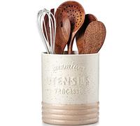 vancasso Sabine Utensil holders for kitchen Counter, 6.2 in Small Ceramic Utensil Crock Storage, Cream-Colored Farmhouse Utensil Organizer for Home Décor