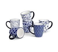 vancasso Selene 360 ml Ceramic Mugs Set of 6, Blue-and-White Coffee Mug | Hand-painted Cup with Handle, for Tea/Latte/Cappuccino/All Kinds of Drinks, Vintage Drinkware Gift, Microwave Dishwasher Safe