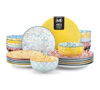 vancasso Selene Colorful Floral Plates and Bowls Set for 12, Ceramics Dinner Sets Dining Set with Dinner Plates/Dessert Plates/Pasta Bowls/Cereal Bowls, Mircowave & Dishwasher Safe