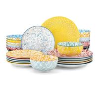 vancasso Selene Colorful Floral Plates and Bowls Set for 6, 24 Pieces Ceramics Dinner Sets Dining Set with Dinner Plates/Dessert Plates/Pasta Bowls/Cereal Bowls, Mircowave & Dishwasher Safe
