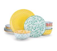 vancasso Selene Colorful Floral Porcelain Dinner Set for 4, 12 Pieces Plates and Bowls Set Dinnerware Sets with Dinner Plates/Dessert Plates/Cereal Bowls, Mircowave & Dishwasher Safe