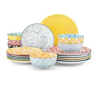 vancasso Selene Colorful Floral Porcelain Dinner Set for 6, 18 Pieces Stackable Plates and Bowls Set, Includes Dinner Plates/Dessert Plates/Cereal Bowls, Microwave & Dishwasher Safe for Everyday Use