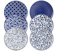 vancasso Selene Dinner Plates Set of 6, 10.25 Inch Vintage Blue Scratch Resistant Ceramic Serving Plates for Pasta,Dessert,Salad, Microwave Dishwasher Safe