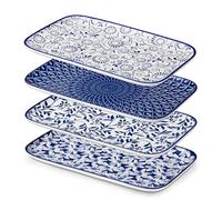 vancasso Selene Serving Platter Set of 4, 12 in Porcelain Serving Plates for Parties, Rectangle Sushi Platters & Tray Set, Large Serving Dish for Main Course, Dishwasher and Microwave Safe
