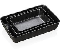 Vancasso Series Forte, Baking Set of 3, Stoneware Oven to Table Dish Set with Wave Rim, Rectangular Ceramic Casserole/Lasagna Dish, Matt Black