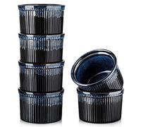 vancasso Series Glimmer 3.8in Blue Porcelain Ramekins, 300 ml Baking Cups for Souffle, Creme Brulee, Custards, Pudding, Jams, Sauce and Dips - Durable Pack of 6