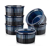 vancasso Series Glimmer 3.9in Blue Porcelain Ramekins, 210 ml Baking Cups for Souffle, Creme Brulee, Custards, Pudding, Jams, Sauce and Dips - Durable Pack of 6