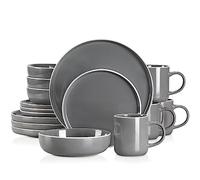 vancasso SESAM Dark Grey Dinner Set- 16 Pieces Stoneware Dinnerware Set, Sesame Glaze Ceramic Combination Set with Dinner Plate/Dessert Plate/Soup Bowl/Mug, Service for 4