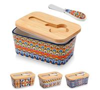 vancasso SIMI Butter Dish with Lid, 480ml Large Butter Dish for Countertop, Bohemian Porcelain Butter Keeper with Knife and Bamboo Lid, Sealant Butter Container Fits Most Butter Sizes, Regal Bloom
