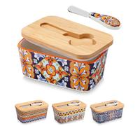 vancasso SIMI Butter Dish with Lid, 480ml Large Butter Dish for Countertop, Bohemian Porcelain Butter Keeper with Knife and Bamboo Lid, Sealant Butter Container Fits Most Butter Sizes, Amber Elegance