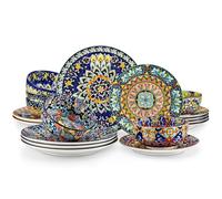 vancasso SIMI Dinner Set- 18 Pieces for 6 People, Porcelain Plates and Bowls Set, Bohemian Style Dinnerware Sets, Scratch Resistant Dinner Service Set, Dishwasher and Microwave Safe