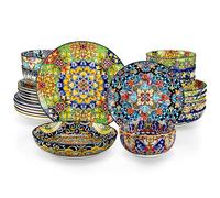 vancasso SIMI Dinner Set- 24 Pieces for 6 People, Porcelain Plates and Bowls Set, Bohemian Style Dinnerware Sets, Scratch Resistant Dinner Service Set, Dishwasher and Microwave Safe