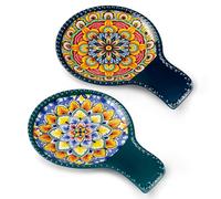 vancasso SIMI Spoon Rest, Porcelain Spoon Holder for Kitchen, Heat Resistant Utensil Rest for Countertop, Tea Bag Holder Dish, Dishwasher Safe, 2 Pack, Dark