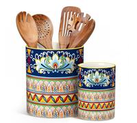 vancasso SIMI Utensil Holder, 7.3"+5.5" Porcelain Kitchen Utensils Holder for Countertop, Bohemian Kitchen Utensil Organiser for Spatulas, Ladles, Spoons, Counter Utensil Crock, Celestial Harmony