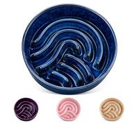 vancasso Slow Feeder Dog Bowl, 1.5 Cup Ceramic Slow Feeding Food Dish for Small and Medium Breed, Puzzle Dog Food Bowl for Fast Eater, Blue