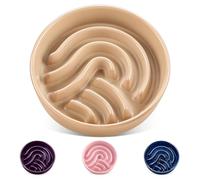 vancasso Slow Feeder Dog Bowl, 1.5 Cup Ceramic Slow Feeding Food Dish for Small and Medium Breed, Puzzle Dog Food Bowl for Fast Eater, Brown